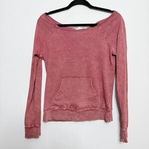 A'GACI Mineral Wash Open Back Cutout Long Sleeve Top Rosy Red Cotton M